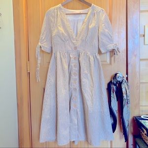 Button down tie sleeve midi dress